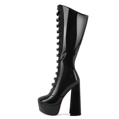 Platform Multibuckle Strap Knee High Boots