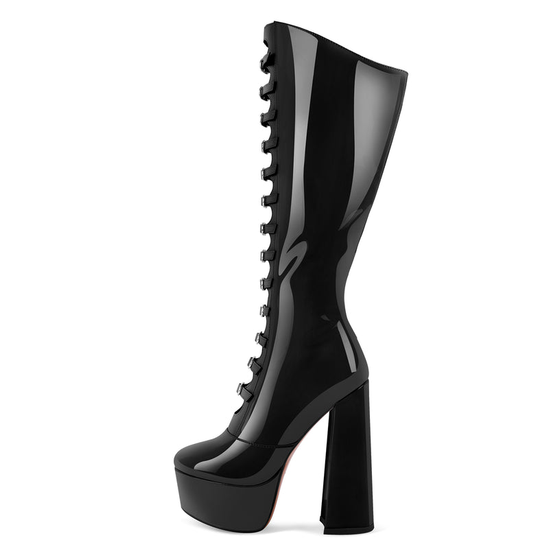 Platform Multibuckle Strap Knee High Boots