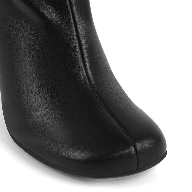 Square Toe Chunky Curved Heel Knee High Boots