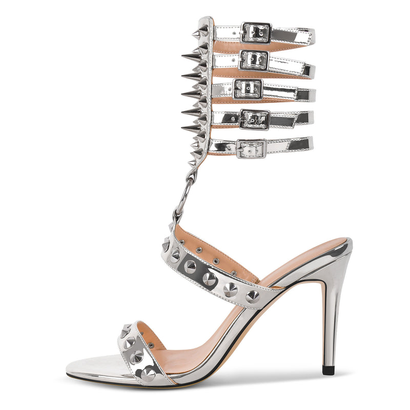 Round Toe Rivet Multi Buckle Straps Sandals