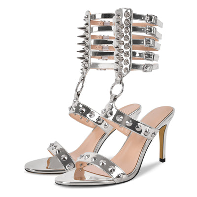 Round Toe Rivet Multi Buckle Straps Sandals