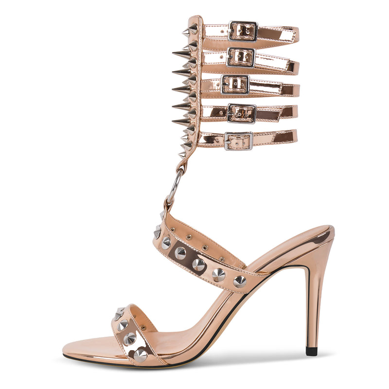 Round Toe Rivet Multi Buckle Straps Sandals
