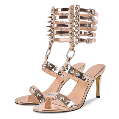 Round Toe Rivet Multi Buckle Straps Sandals