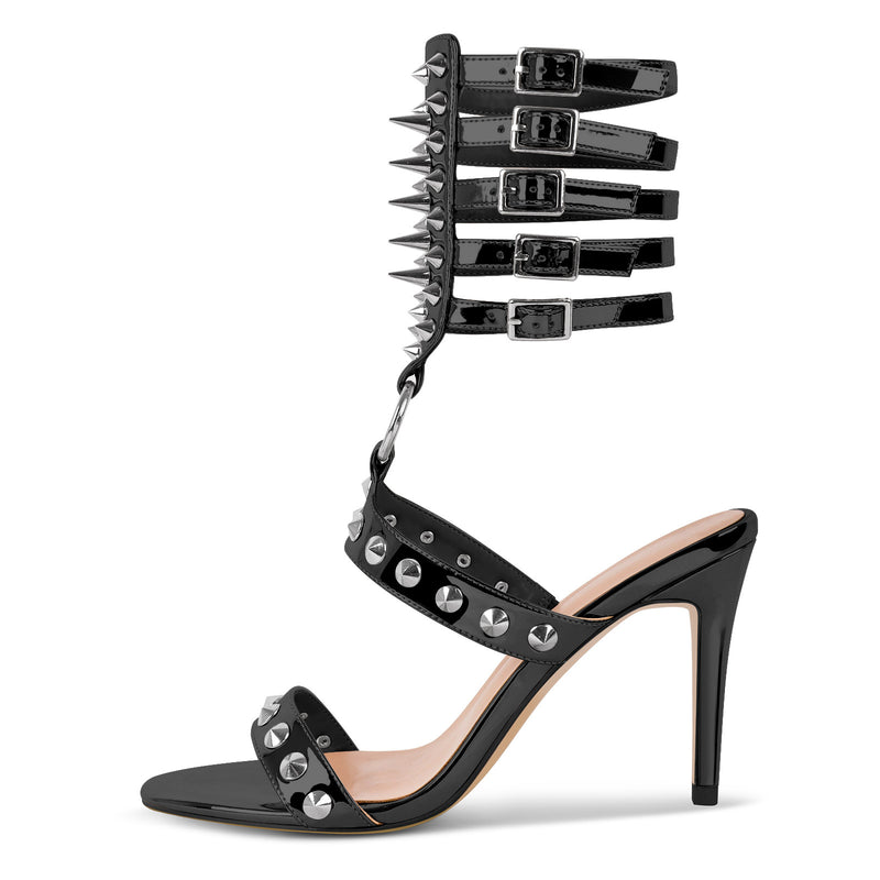 Round Toe Rivet Multi Buckle Straps Sandals