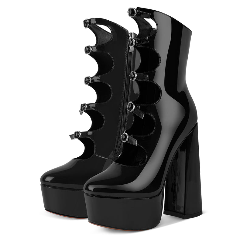 Platform Multi Buckle Strap Ankle Boots