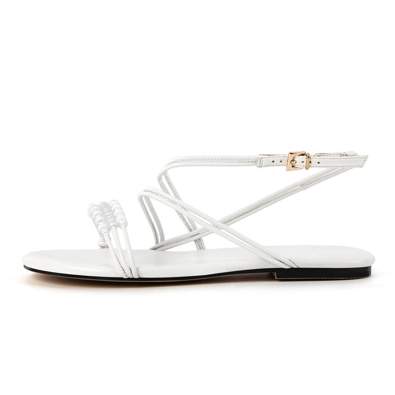 Beaded Buckle Strap Flats