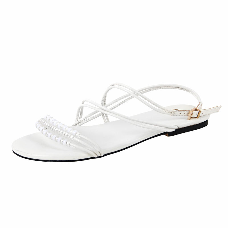 Beaded Buckle Strap Flats