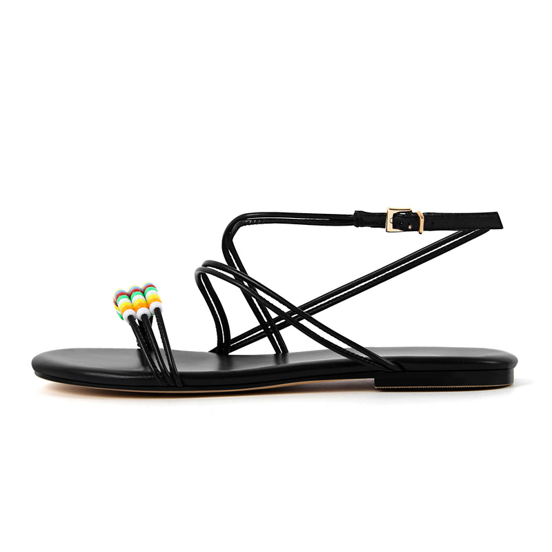Beaded Buckle Strap Flats