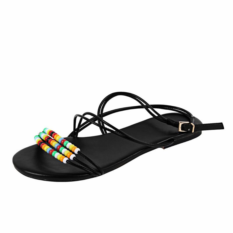 Beaded Buckle Strap Flats