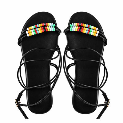 Beaded Buckle Strap Flats