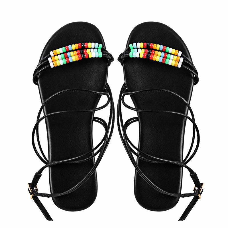 Beaded Buckle Strap Flats