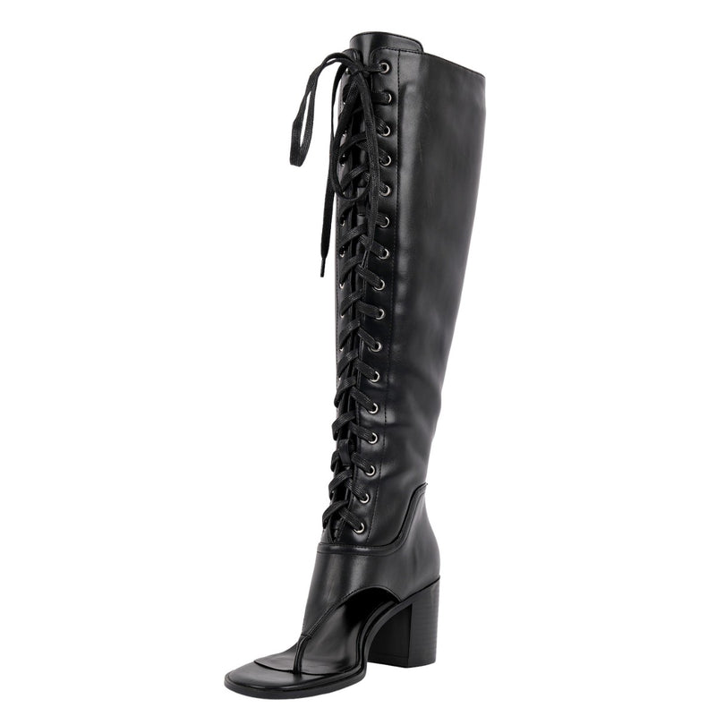 Thong Lace-up Knee High Bootie Sandals