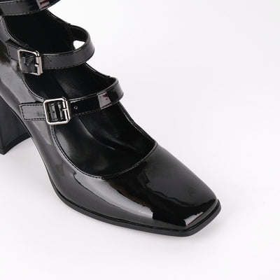 Square Toe Multi Buckle Strap Knee High Boots