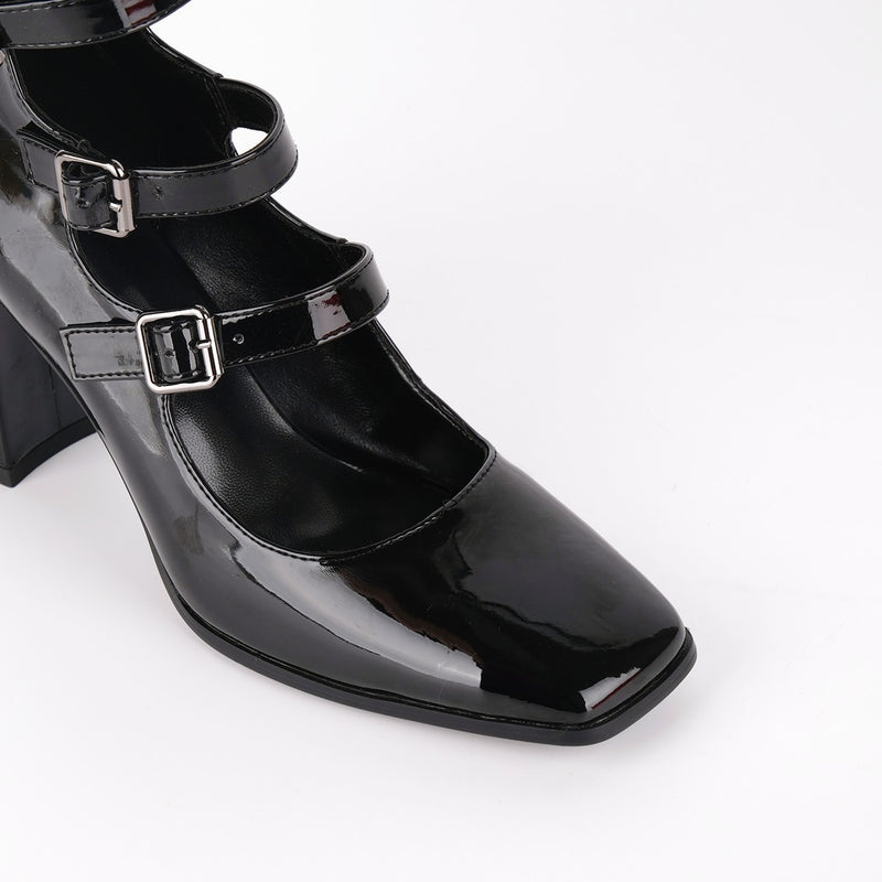Square Toe Multi Buckle Strap Knee High Boots