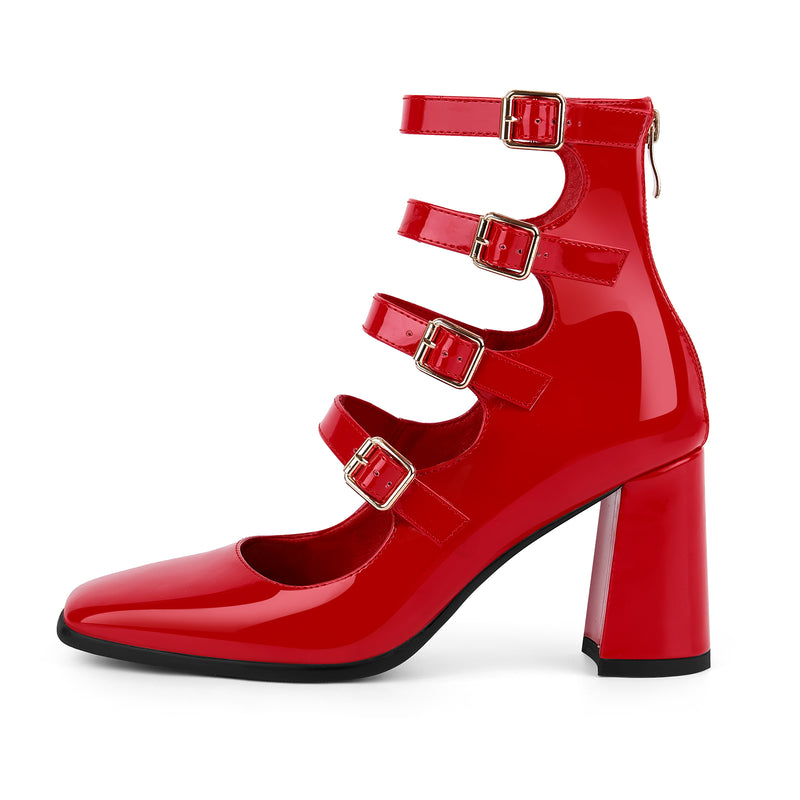 Square Toe Multi Buckle Strap Pumps