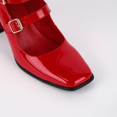 Square Toe Multi Buckle Strap Pumps