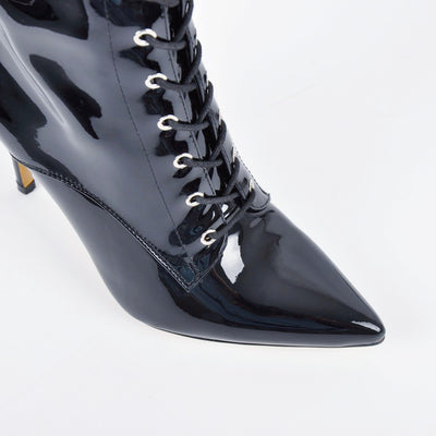 Pointed Toe Buckle Strap Lace-up Thigh High Boots