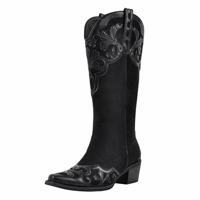 Pointed Toe Suede Knee High Western Boots
