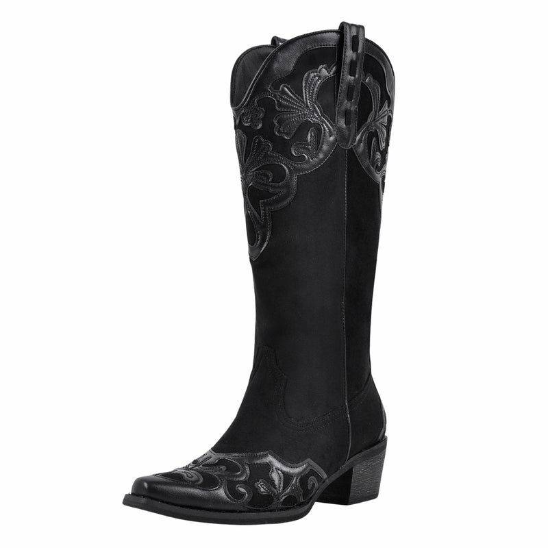 Pointed Toe Suede Knee High Western Boots
