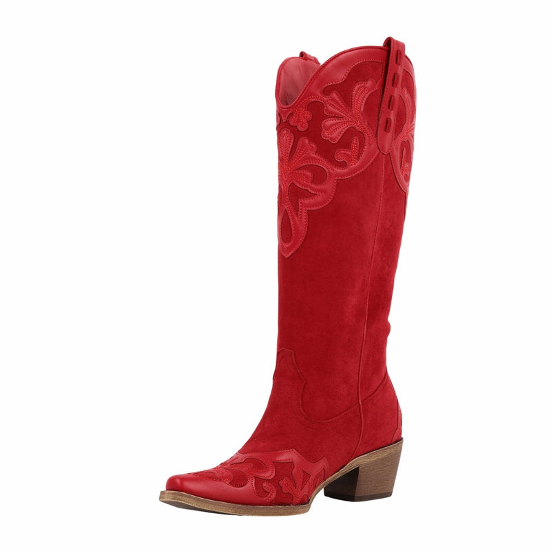 Pointed Toe Suede Knee High Western Boots