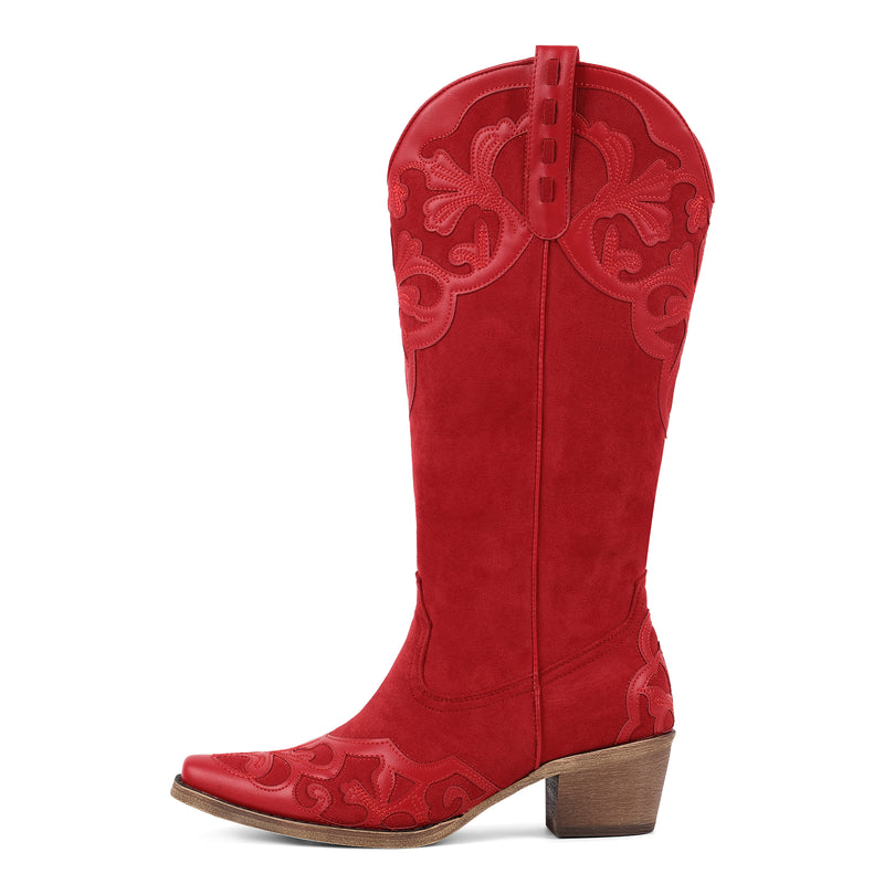 Pointed Toe Suede Knee High Western Boots