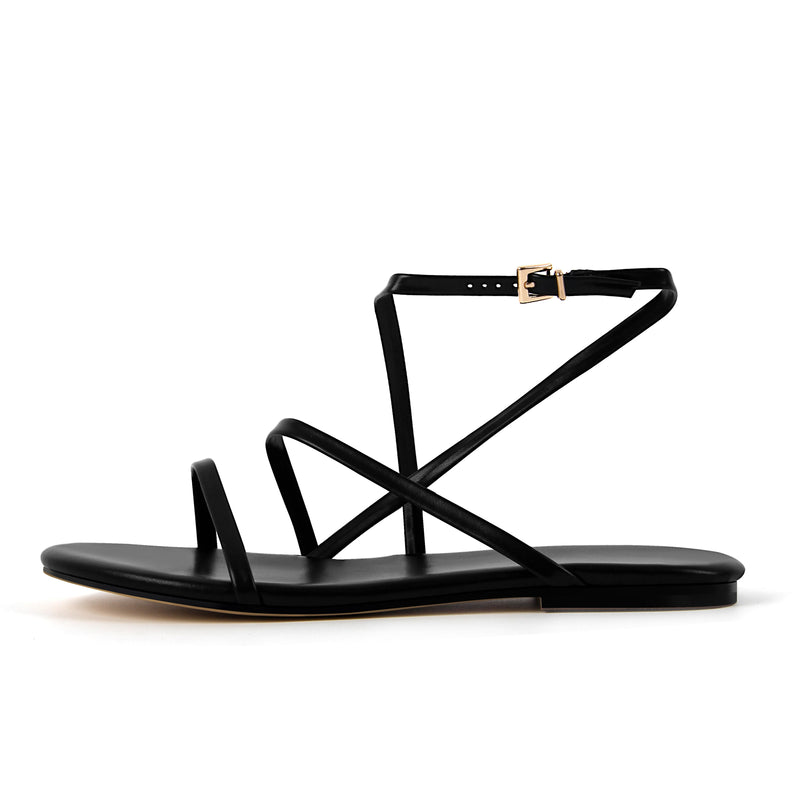 Round Toe Buckle Strap Flat Sandals