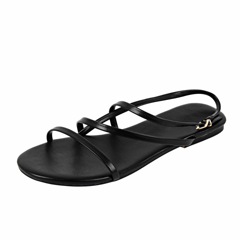 Round Toe Buckle Strap Flat Sandals