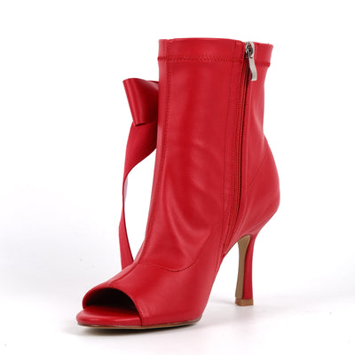 Peep Toe Bow Stiletto Ankle Boots
