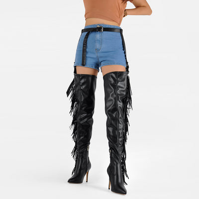 Pointed Toe Fringe Stiletto Pant Boots