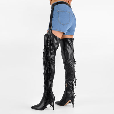 Pointed Toe Fringe Stiletto Pant Boots