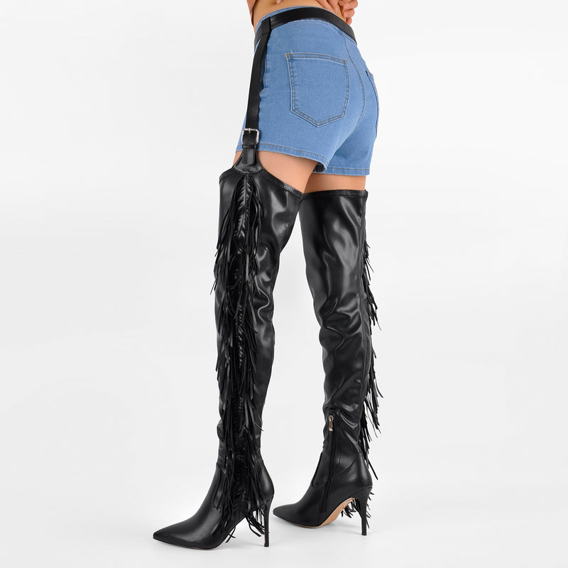 Pointed Toe Fringe Stiletto Pant Boots