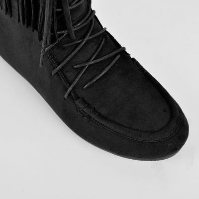 Suede Fringe Lace-up Flat Ankle Boots