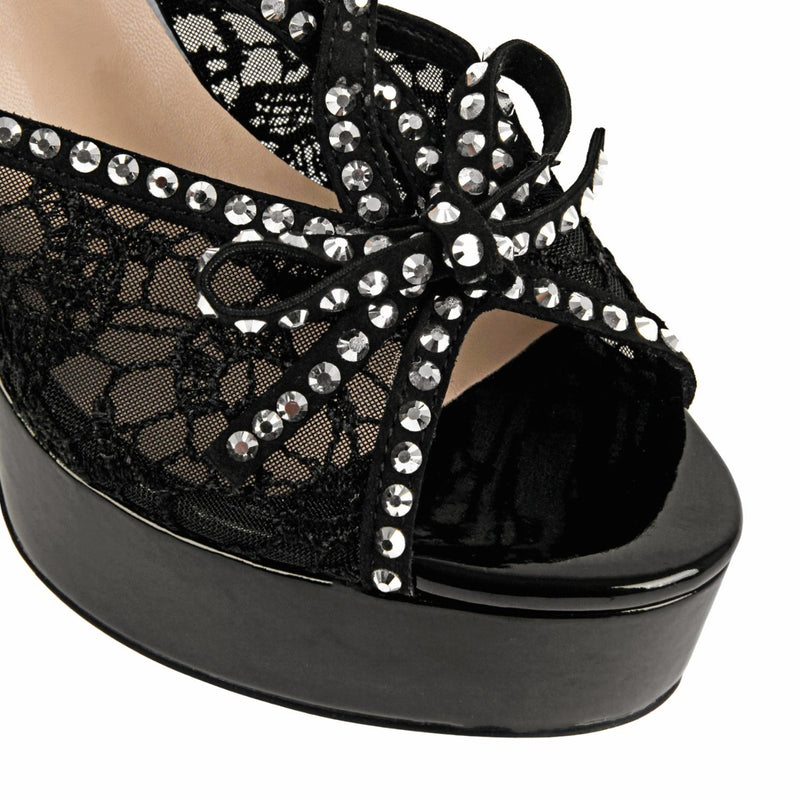 Platform Lace Mesh Rivet Strap Slingback Sandals