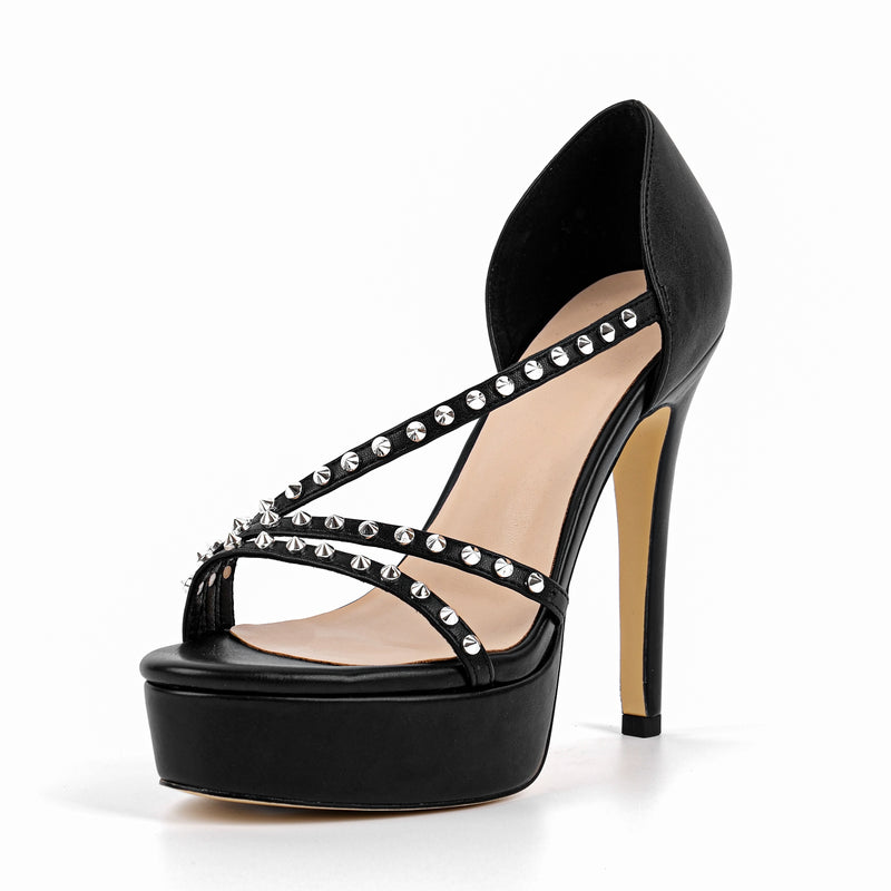 Round Toe Platform Rivet Slip On Sandals