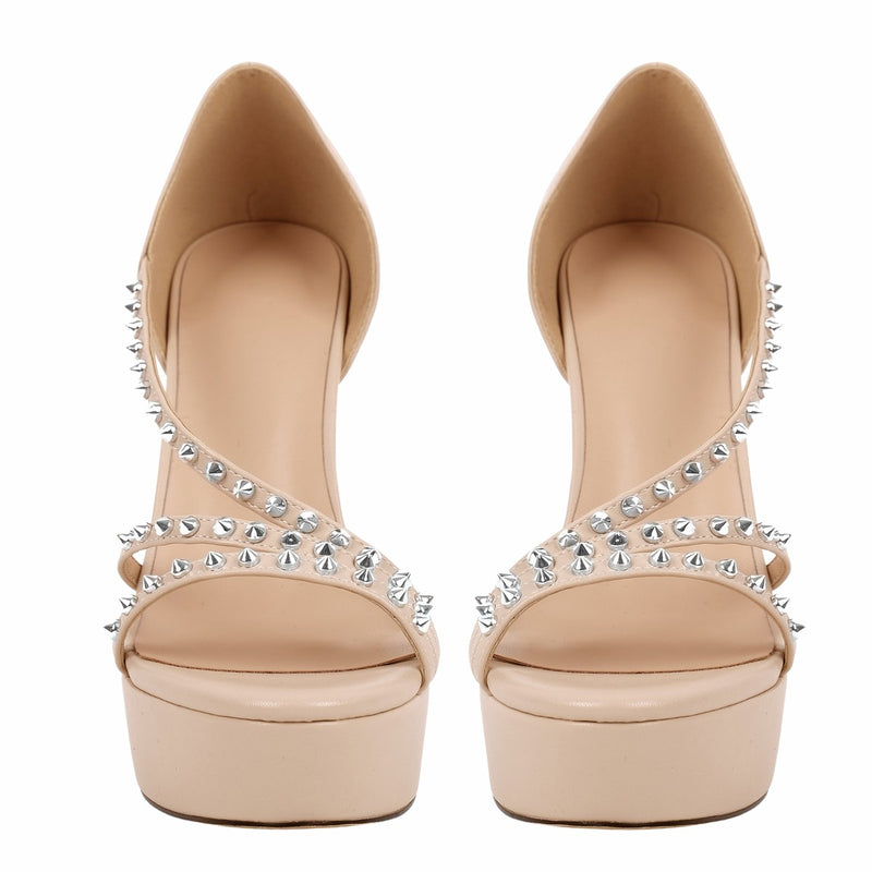 Round Toe Platform Rivet Slip On Sandals