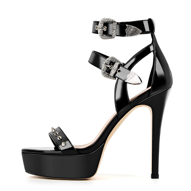 Platform Rivet Buckle Ankle Strap Sandals