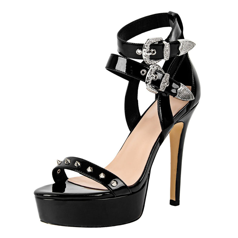 Platform Rivet Buckle Ankle Strap Sandals