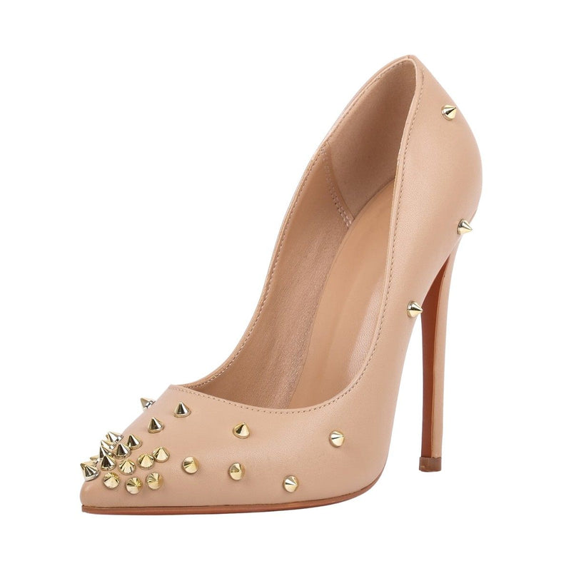 Rivet Pointed Toe Slip On High Heels