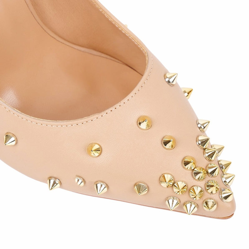 Rivet Pointed Toe Slip On High Heels