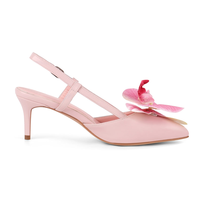 Flower Pointed Toe Slingback Pumps