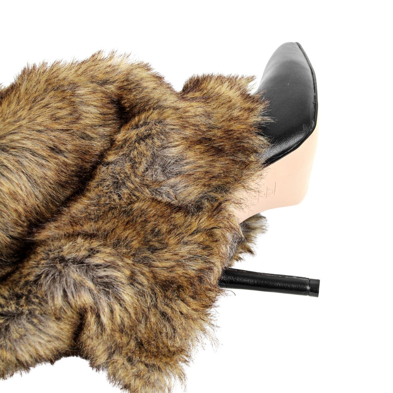 Pointed Toe Fur Fold Over Stiletto Knee High Boots