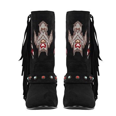 Embroidery Fringe Suede Ankle Western Flat Boots