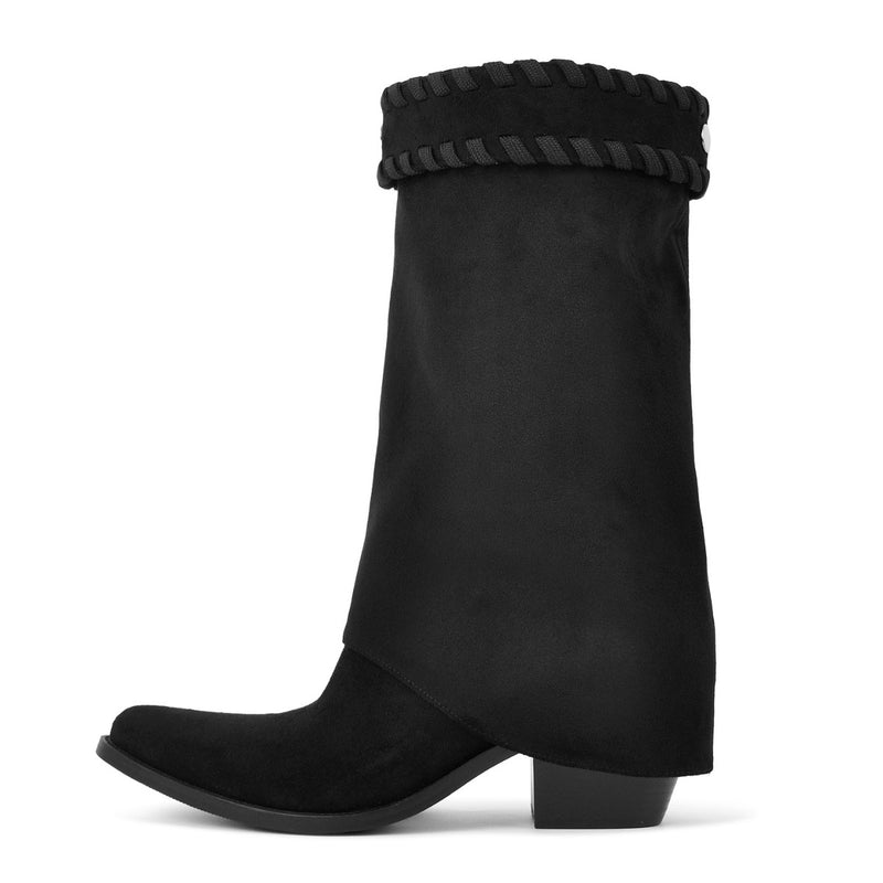 Suede Fold Over Mid-Calf Western Boots