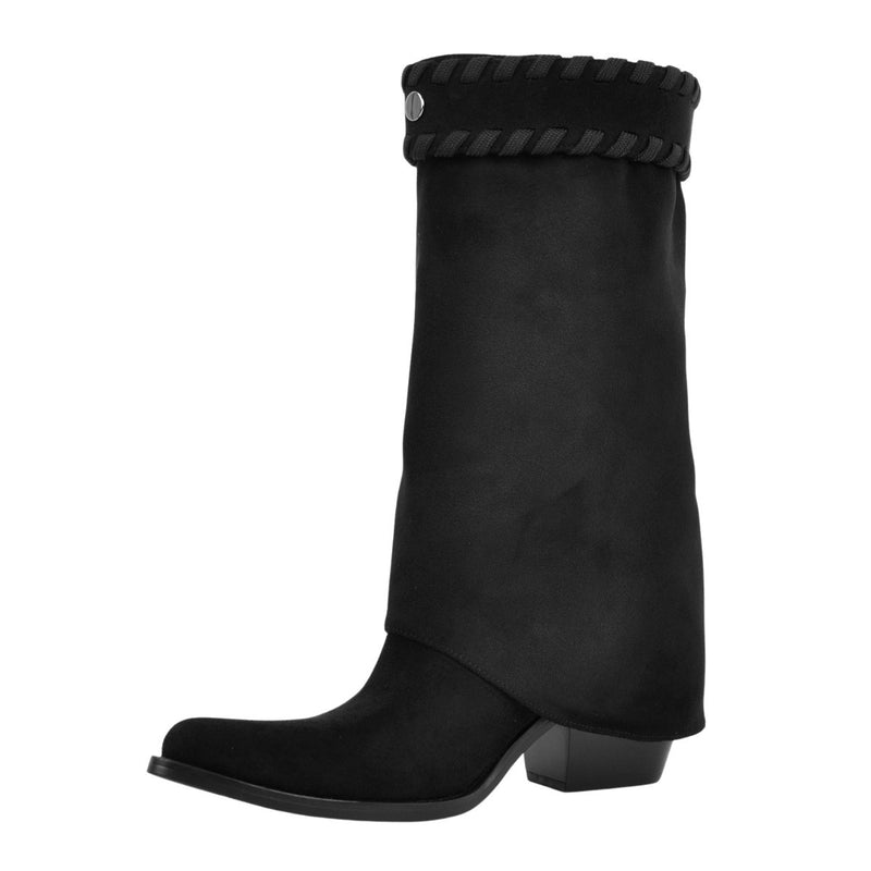 Suede Fold Over Mid-Calf Western Boots