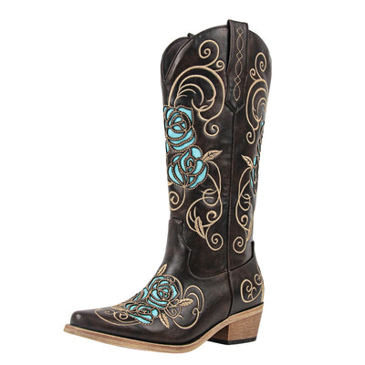 Floral Embroidery Mid-Calf Western Boots