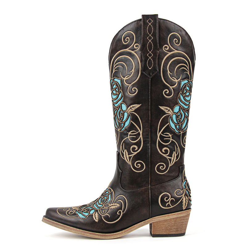 Floral Embroidery Mid-Calf Western Boots