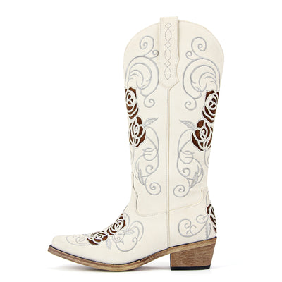 Floral Embroidery Mid-Calf Western Boots