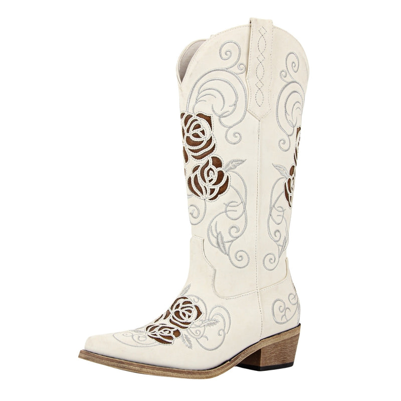 Floral Embroidery Mid-Calf Western Boots