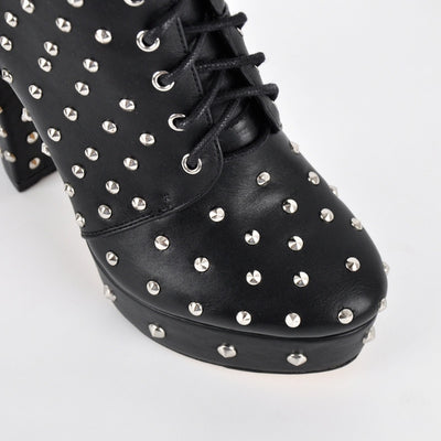 Rivet Platform Buckle Lace-up Ankle Boots