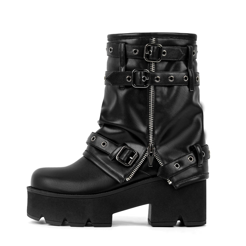 Platform Buckle Strap Fold Over Ankle Boots